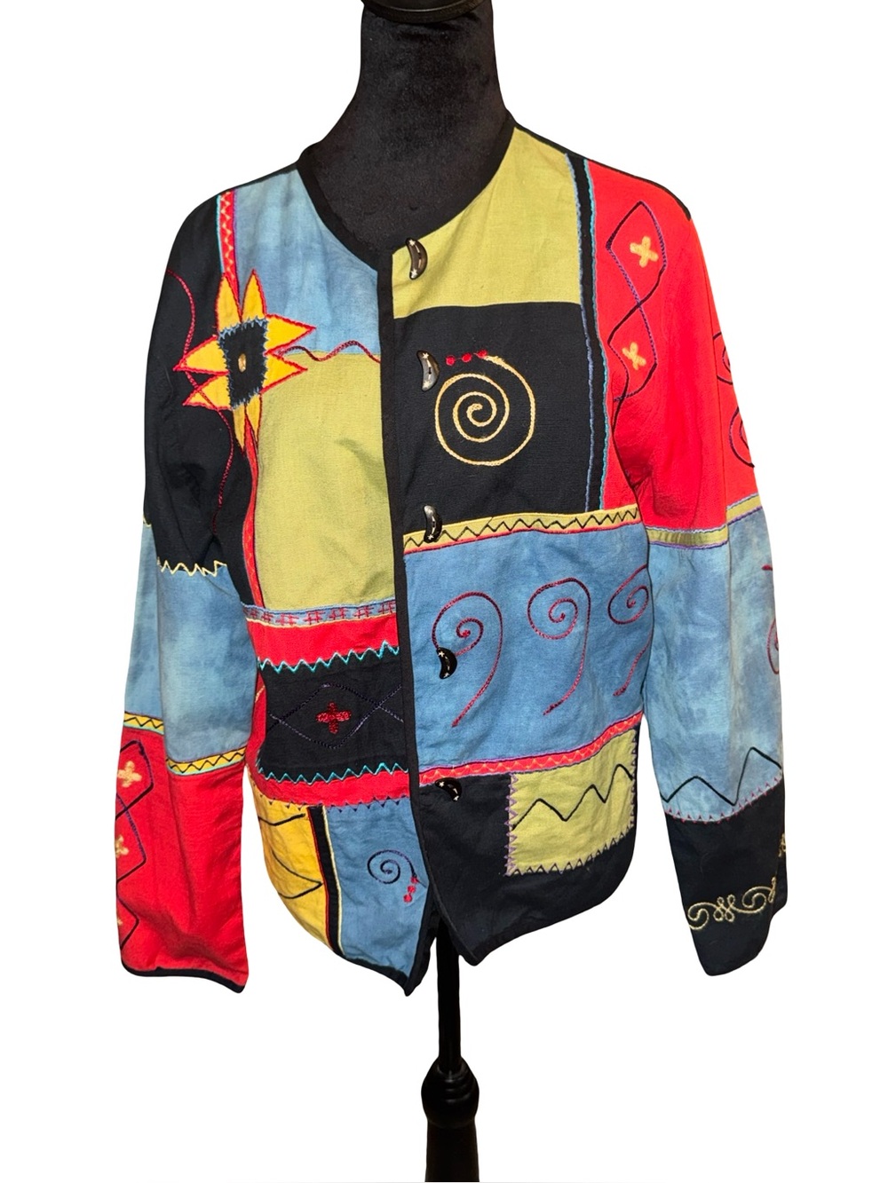 Vintage 90s Art-to-wear Patchwork embroidered Jacket/Women's Sz XL‎